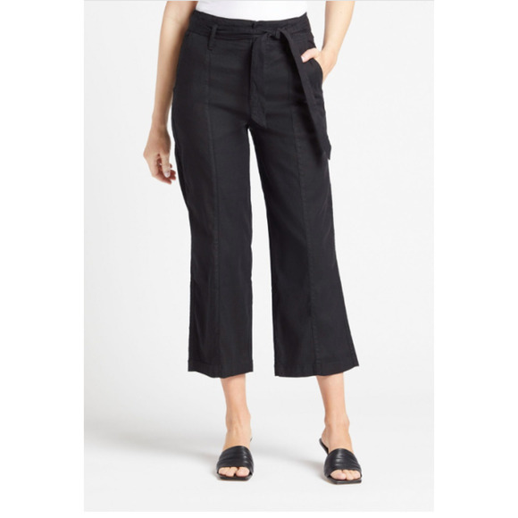 Level 99 Pants - LEVEL99 NWT Bette Seamed Tie Waist Linen Straight Leg Trouser in Black // 00